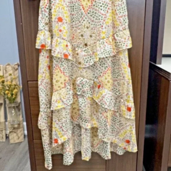 ba&sh Paris Happy Dress | Boho Ruffle Tiered Midi | Earth-Tone Floral | Small - Picture 7 of 13